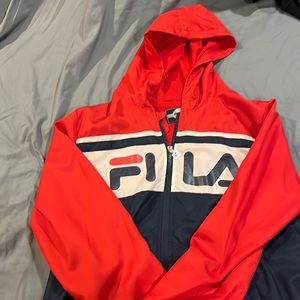 Fila youth XL windbreaker. Color red white and navy blue.